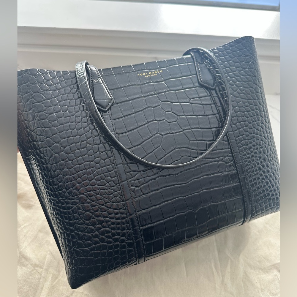Tory Burch Black Croc Embossed Perry Tote